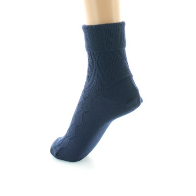 PERRIN - Chaussettes femme à maille fantaisie - Laine Bio - Marine