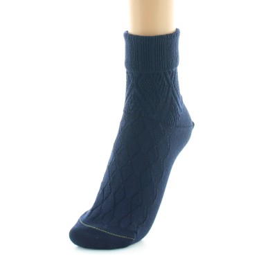 PERRIN - Chaussettes femme à maille fantaisie - Laine Bio - Marine