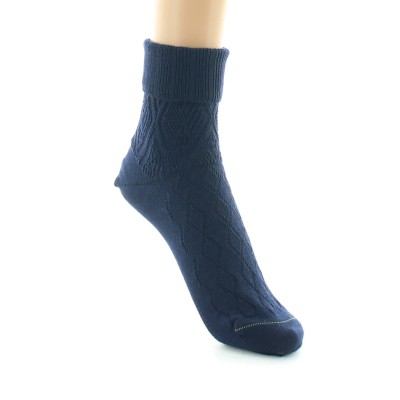 PERRIN - Chaussettes femme à maille fantaisie - Laine Bio - Marine