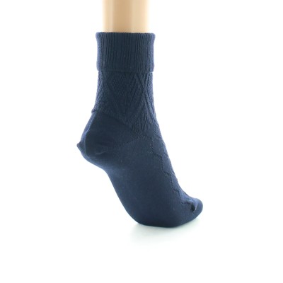 PERRIN - Chaussettes femme à maille fantaisie - Laine Bio - Marine