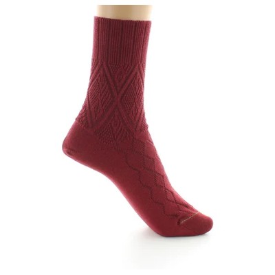 PERRIN - Chaussettes femme à maille fantaisie - Laine Bio - Bordeau