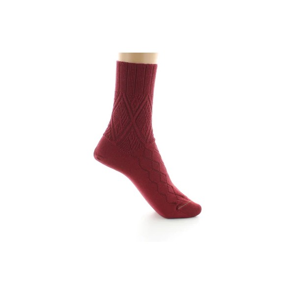 PERRIN - Chaussettes femme à maille fantaisie - Laine Bio - Bordeau