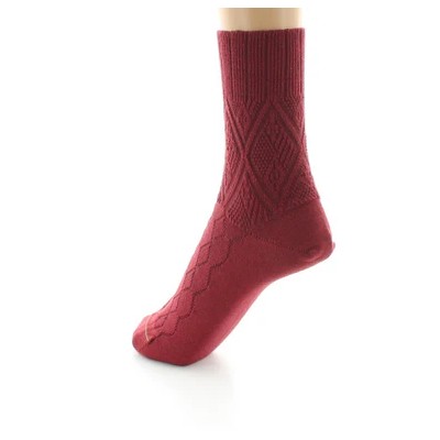 PERRIN - Chaussettes femme à maille fantaisie - Laine Bio - Bordeau