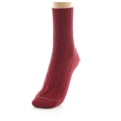 PERRIN - Chaussettes femme à maille fantaisie - Laine Bio - Bordeau