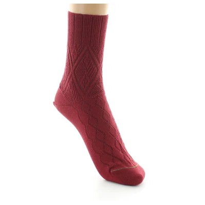 PERRIN - Chaussettes femme à maille fantaisie - Laine Bio - Bordeau