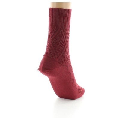 PERRIN - Chaussettes femme à maille fantaisie - Laine Bio - Bordeau