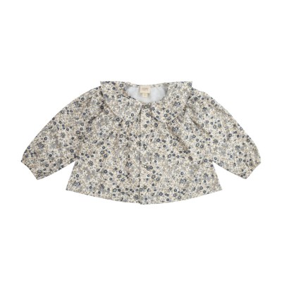 WOOLY ORGANIC - SHIRT WITH RAFFLLE - OLIVE GREEN FLOWERS WOOLY ORGANIC - SHIRT WITH RAFFLLE - OLIVE GREEN FLOWERS
