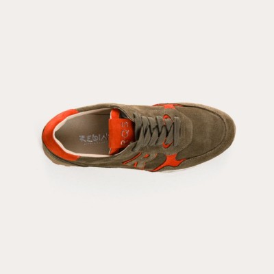 REQINS - Baskets Mania Cuir Velours - Kaki/Orange REQINS - Baskets Mania Cuir Velours - Kaki/Orange