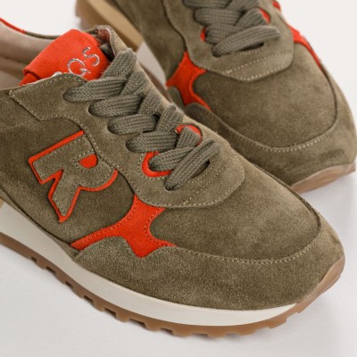REQINS - Baskets Mania Cuir Velours - Kaki/Orange REQINS - Baskets Mania Cuir Velours - Kaki/Orange