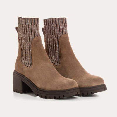 REQINS - Bottines Dita Cuir Velours/Lame - Vison REQINS - Bottines Dita Cuir Velours/Lame - Vison